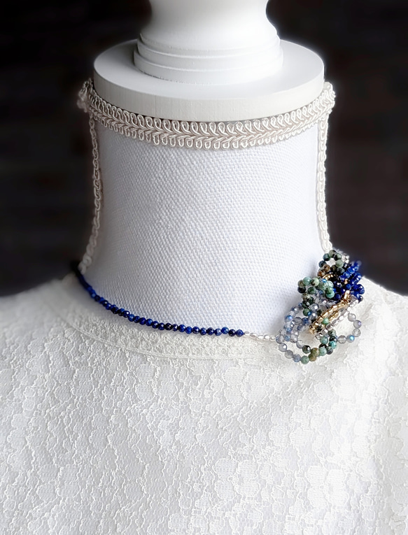 秋冬的濃鬱藍色 ◆ 銀金戀人，青金石與托帕石超長項鍊，醫用不鏽鋼，秋季限量版 第10張的照片