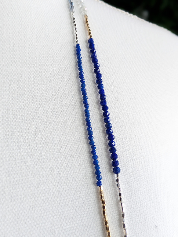 重ねるほど軽やか❀春風ブルー 天然石ラピスラズリ&アフリカンターコイズ シルバー派ゴールド派もブルーロングネックレス 20枚目の画像