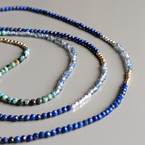 秋冬的濃鬱藍色 ◆ 銀金戀人，青金石與托帕石超長項鍊，醫用不鏽鋼，秋季限量版 第4張的照片