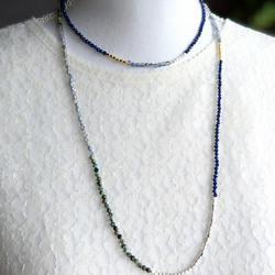 秋冬的濃鬱藍色 ◆ 銀金戀人，青金石與托帕石超長項鍊，醫用不鏽鋼，秋季限量版 第8張的照片