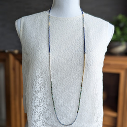 秋冬的濃鬱藍色 ◆ 銀金戀人，青金石與托帕石超長項鍊，醫用不鏽鋼，秋季限量版 第7張的照片