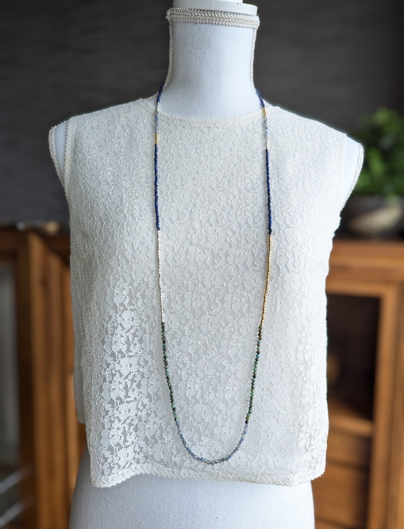 秋冬的濃鬱藍色 ◆ 銀金戀人，青金石與托帕石超長項鍊，醫用不鏽鋼，秋季限量版 第7張的照片