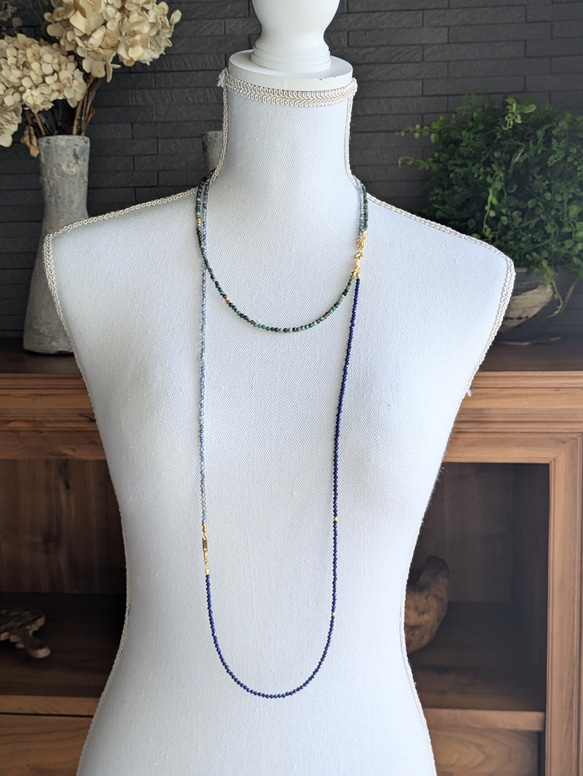 秋冬的濃鬱藍色 ◆ 銀金戀人，青金石與托帕石超長項鍊，醫用不鏽鋼，秋季限量版 第17張的照片