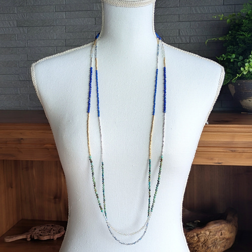 重ねるほど軽やか❀春風ブルー 天然石ラピスラズリ&アフリカン