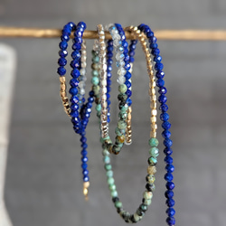 秋冬的濃鬱藍色 ◆ 銀金戀人，青金石與托帕石超長項鍊，醫用不鏽鋼，秋季限量版 第6張的照片