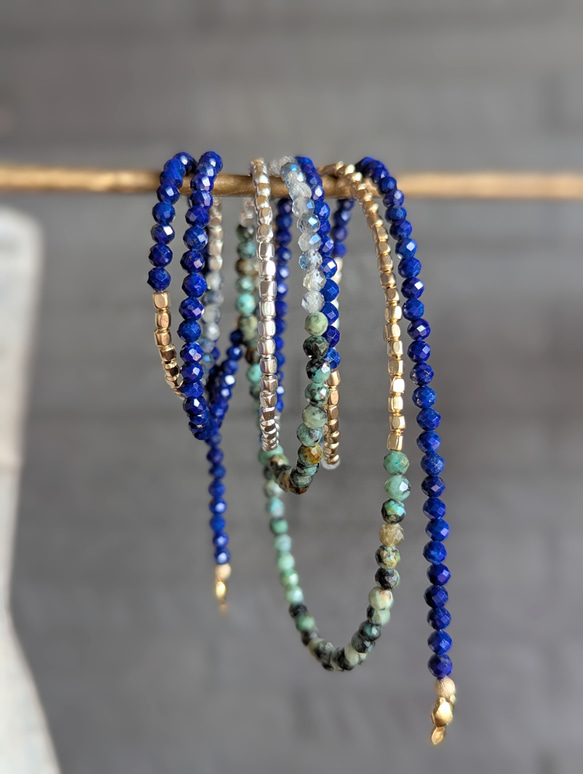 秋冬的濃鬱藍色 ◆ 銀金戀人，青金石與托帕石超長項鍊，醫用不鏽鋼，秋季限量版 第6張的照片