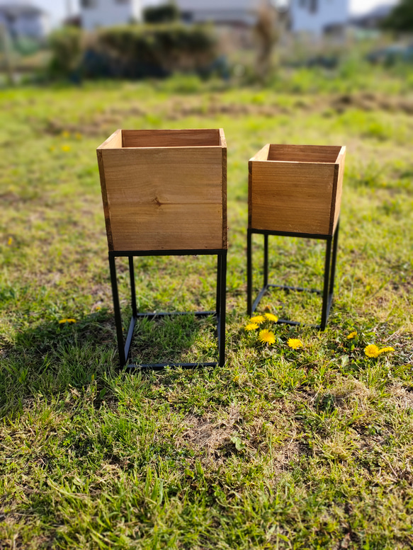 アイアンスタンド・ウッドボックス大　観葉植物　お洒落インテリア　モダン鉢カバー　プランター　　 4枚目の画像