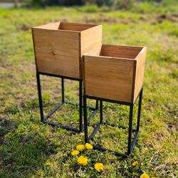 アイアンスタンド・ウッドボックス大　観葉植物　お洒落インテリア　モダン鉢カバー　プランター　　 2枚目の画像