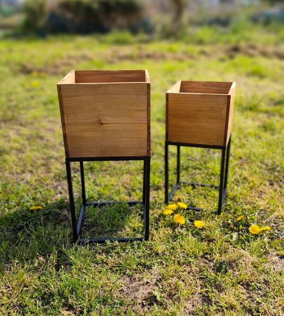 アイアンスタンド・ウッドボックス大　観葉植物　お洒落インテリア　モダン鉢カバー　プランター　　 3枚目の画像