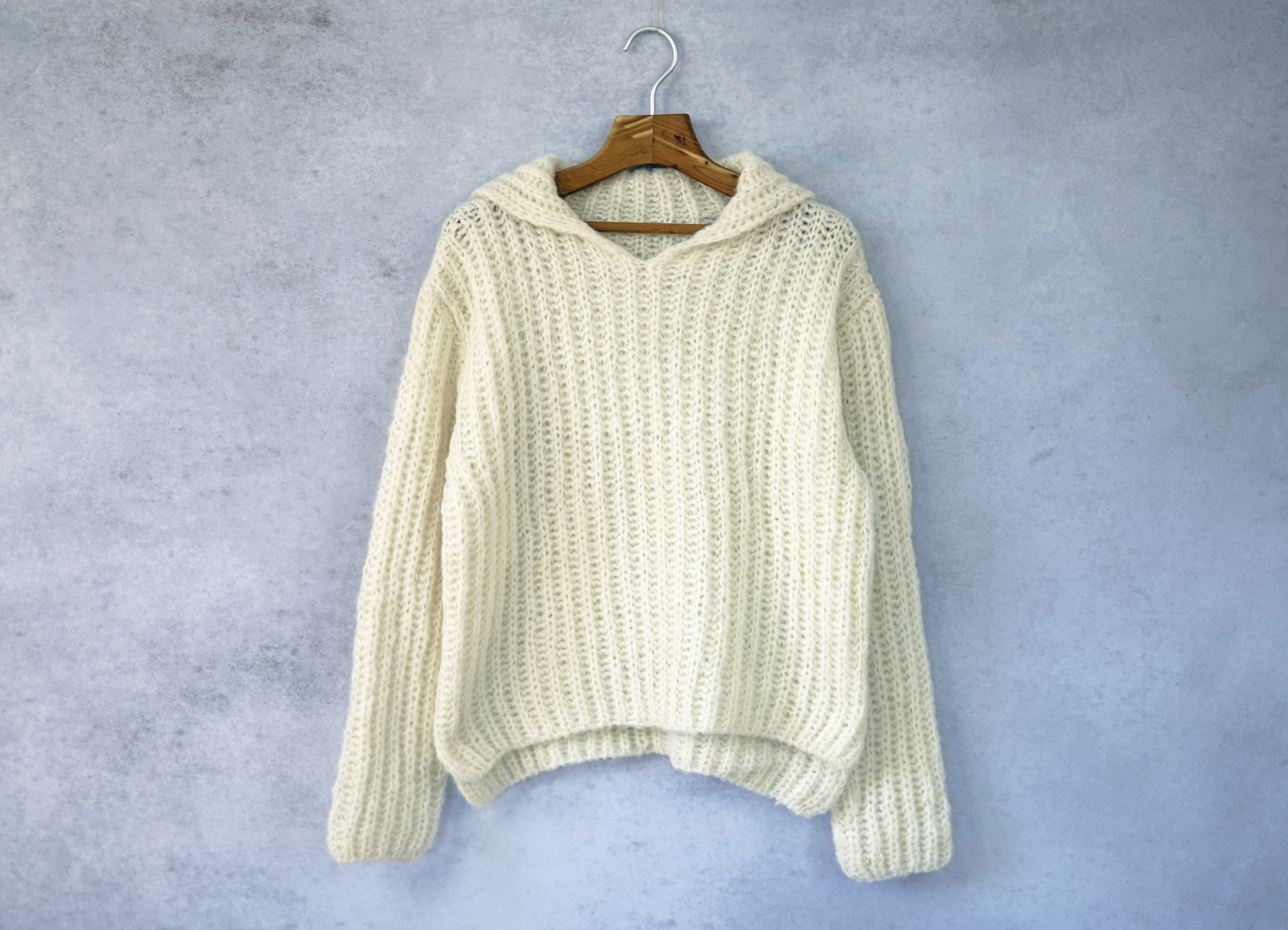 ★SALE【即納可】ふわふわベビーアルパカ畦編みセーラーカラープルオーバ（N-430083-ホワイト）ペルーニット