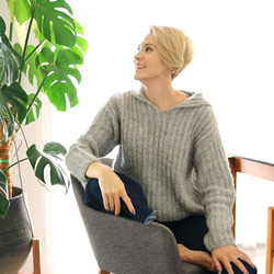 完売】フェアアイル柄・半袖トップ（N-360078-紺）ウール・求心編み