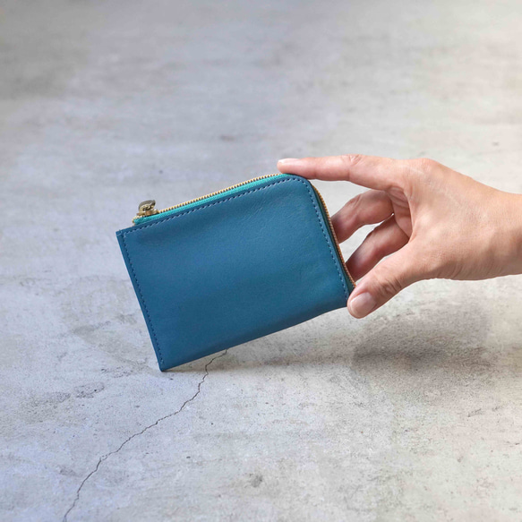 【 イタリアンレザー 】 ミニ財布 （ ターコイズ ）【ハンドメイド】 お札を折らない ミニ財布(ターコイズ)【送料無料】イタリアン