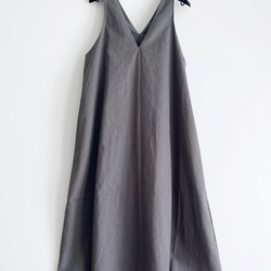 VカットAラインジャンパースカート　* cotton linen Grey Brown * 5枚目の画像