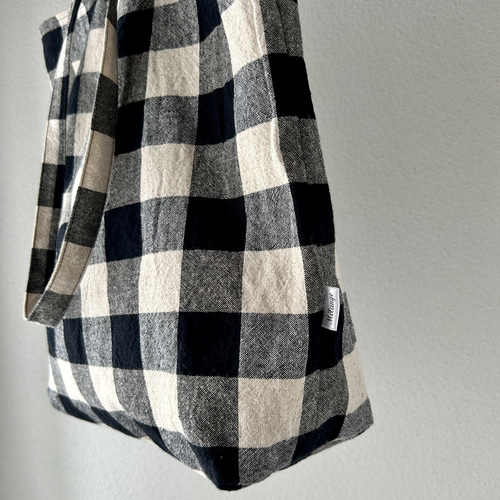 期間限定1,000円引き//【2Way】ブロックチェックのエコバッグ