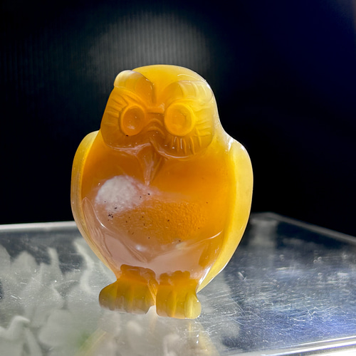 宝石彫刻】アゲート（ジオード）・フクロウ