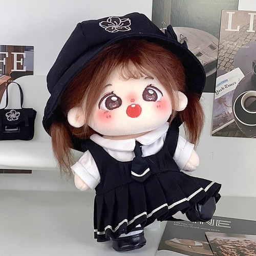 20cm着せ替えぬいぐるみ服 黒桜学生制服セット 桜柄 着せ替え