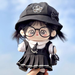 20cm着せ替えぬいぐるみ服 黒桜学生制服セット 桜柄 着せ替え