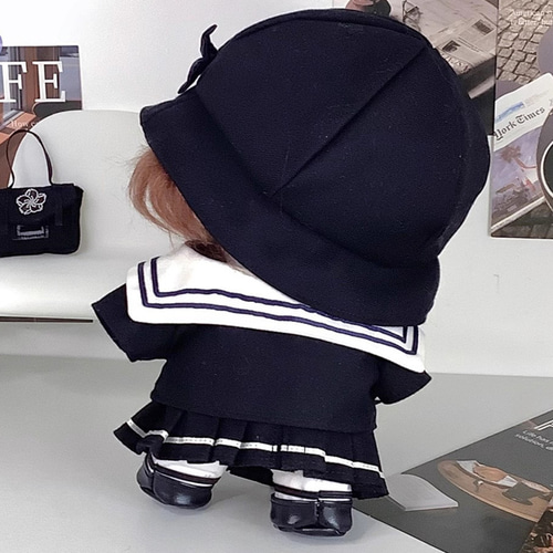 20cm着せ替えぬいぐるみ服 黒桜学生制服セット 桜柄 着せ替え