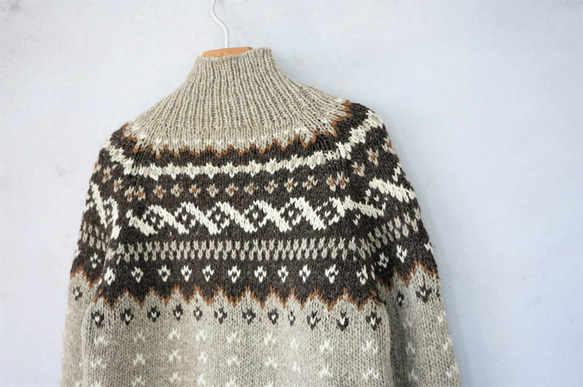 ★SALE【即納可】ウール・ノルディック柄・ハイネックカーディガン（N-430084-グレー）・ペルーニット 