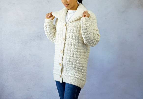 完売】ローゲージウール・ロングカーディガン（NP-4302-ホワイト