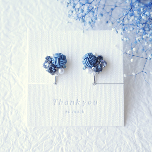 再々販】*水引*玉結びのイヤリング～宝石箱～〔竜胆〕／全4色／ピアス