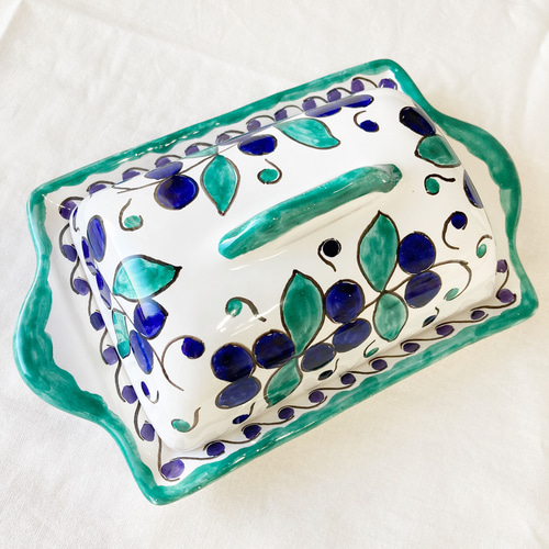 一点もの】陶器のバターケース BUR003 マヨリカ焼き イタリア陶器