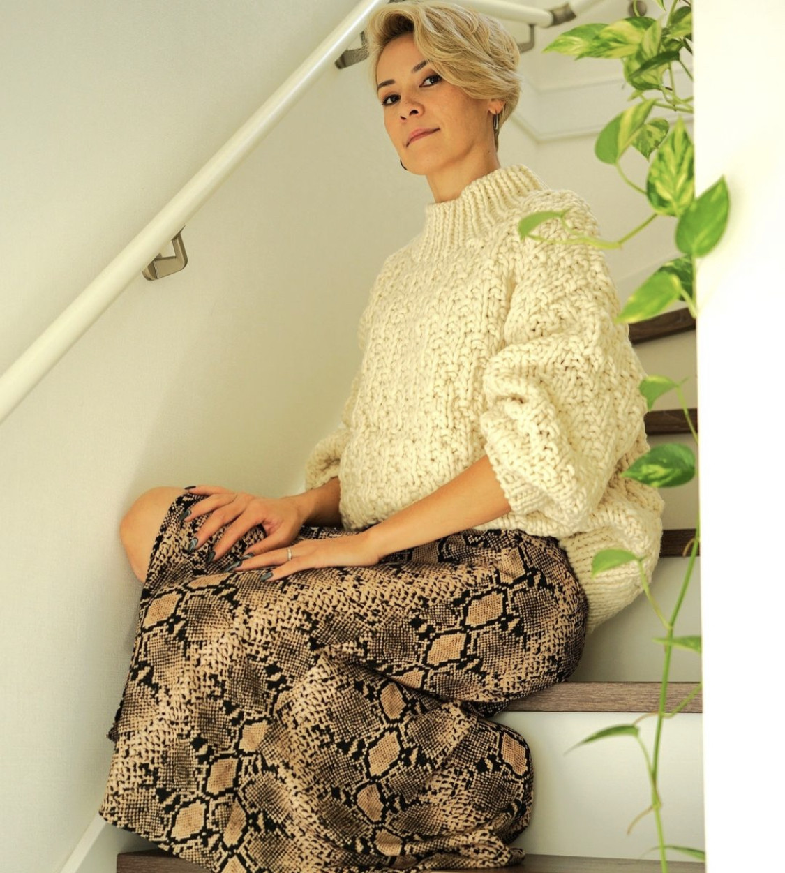 【即納可】極太ローゲージウール・模様編みプルオーバー（NP-4308-ホワイト）・ペルーニット