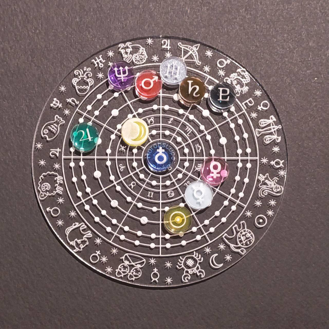 惑星駒を動かせる透明なホロスコープ盤110ｍｍ