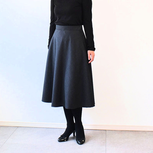 7-15号【エシカル】混紡ウールフレアースカート ヘリンボーン  
