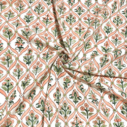 【50cm單位】單面邊框鮭魚螺旋花，印度手工塊印花布料，棉質 第2張的照片