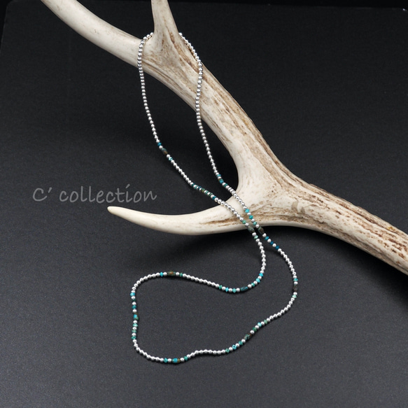 C2N-2 Silver Beads & Point Turquoise Long Necklace 70cm シルバー 2枚目の画像