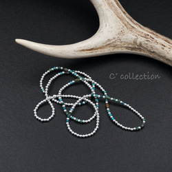 C2N-2 Silver Beads & Point Turquoise Long Necklace 70cm シルバー 3枚目の画像