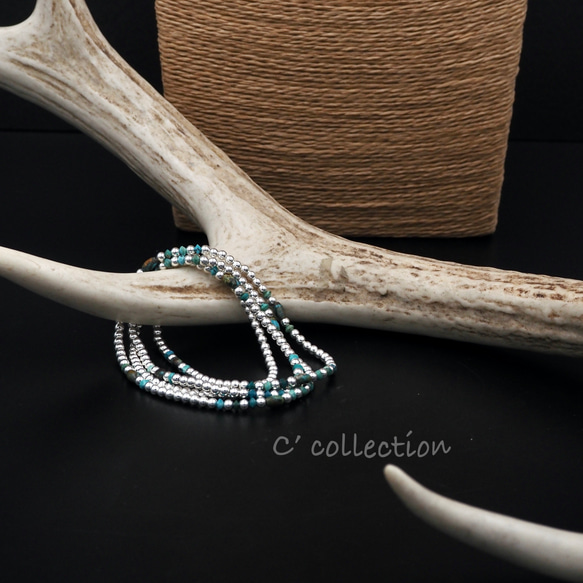 C2N-2 Silver Beads & Point Turquoise Long Necklace 70cm シルバー 7枚目の画像