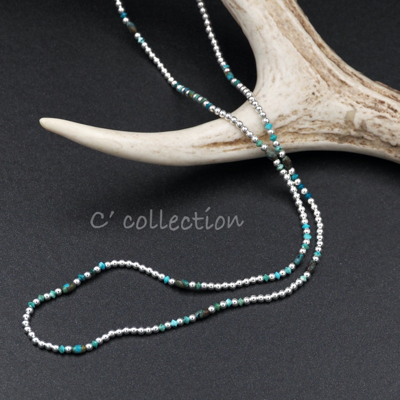 C2N-2 Silver Beads & Point Turquoise Long Necklace 70cm シルバー 4枚目の画像