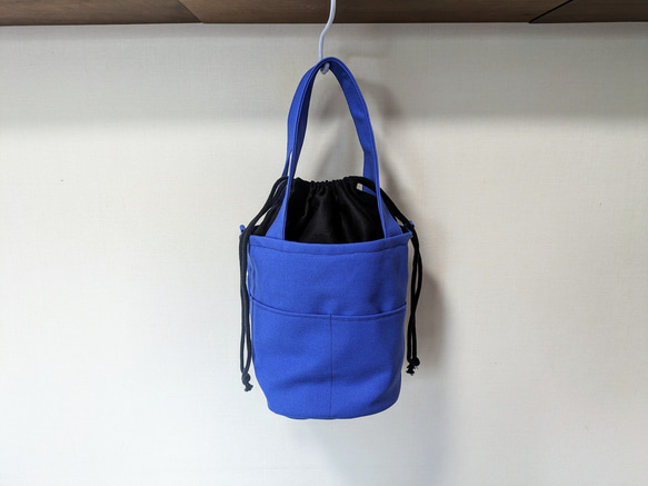 ２way・帆布バケツ型トートバッグ＆ポシェット（ブルー） 1枚目の画像