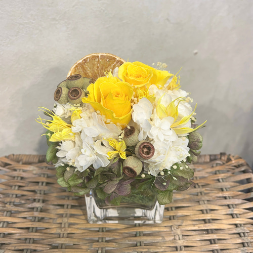 プリザーブドフラワー アレンジメント コンパクト イエロー 花器が