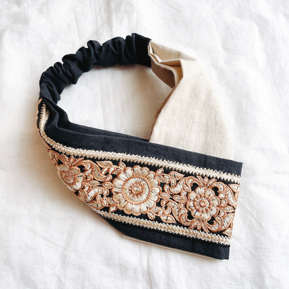ヘアバンド♡インド刺繍リボン ターバン クロスターバン ヘアバンド