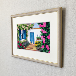 「ローズハウス06」透明水彩画　原画　風景画　額縁付　SMサイズ 4枚目の画像