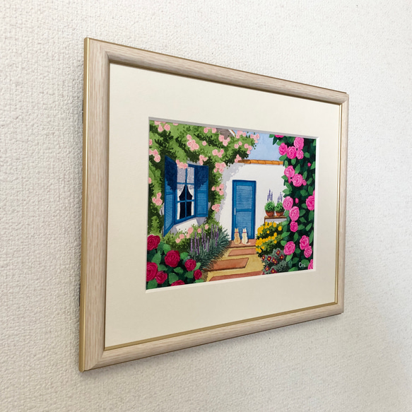 「ローズハウス06」透明水彩画　原画　風景画　額縁付　SMサイズ 3枚目の画像