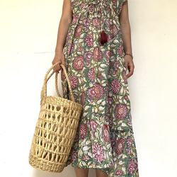 D ブロックプリント サマードレス ★インド綿 ワンピース フリーサイズ 7枚目の画像