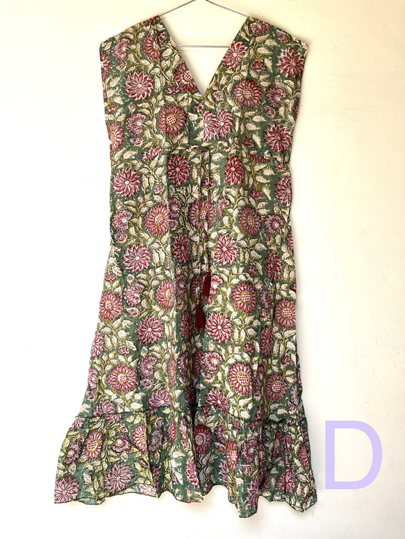 D ブロックプリント サマードレス ★インド綿 ワンピース フリーサイズ 1枚目の画像