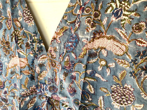 D ブロックプリント サマードレス ★インド綿 ワンピース フリーサイズ 11枚目の画像