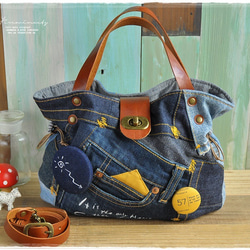 SAYOCAFE個性的デニムパッチワークバッグB SAYOCAFE個性的デニムパッチワークバッグ SAYOCAFE個性的デニムパッチ