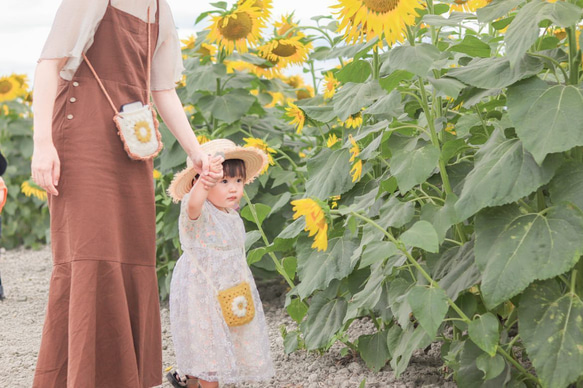 キッズ ポシェット 手編み 春夏 花 子供用 バック ニット 1枚目の画像