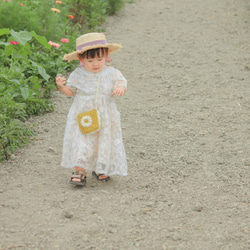 キッズ ポシェット 手編み 春夏 花 子供用 バック ニット 3枚目の画像