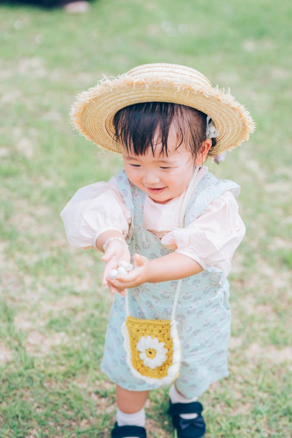 キッズ ポシェット 手編み 春夏 花 子供用 バック ニット 7枚目の画像