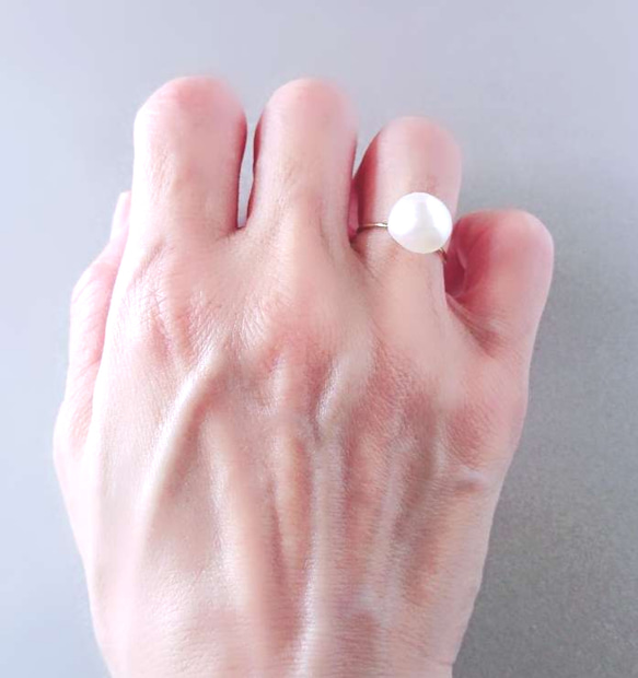 【再販開始】大粒バロックパールの14kgf上品シンプルリング　6月誕生石パール 淡水真珠の指輪 8枚目の画像