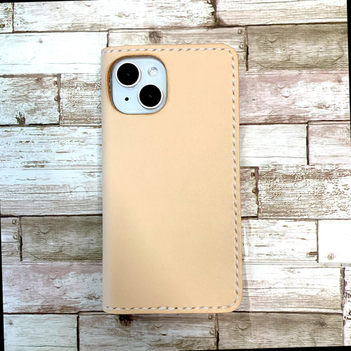 2枚ポケット付き　ヌメ革　ナチュラル　iPhoneケース　手帳型　本革 2枚ポケット付き ヌメ革 iPhoneケース ナチュラル スマホケース
