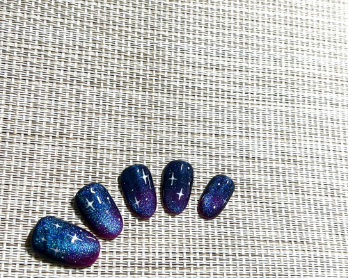 【オーダー専】サブカル グラデーション ネイルチップ ブルー 肉球 キラキラ 星 オーダー専】サブカル グラデーション ネイルチップ ブルー 肉球