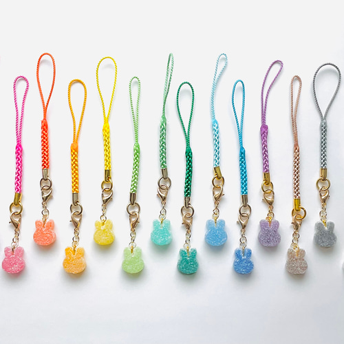 うさぎストラップ 2way】うさぎ 根付 ストラップ チャーム カラフル☆シュガーキャンディ